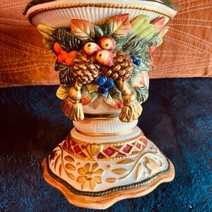 Fitz and Floyd Jolly Ole St. Nick Candleholder Nwb-Christmas colors vintage